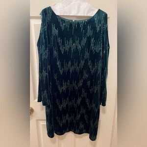Elegant Forrest Green Velvet Shift Dress with Sequence